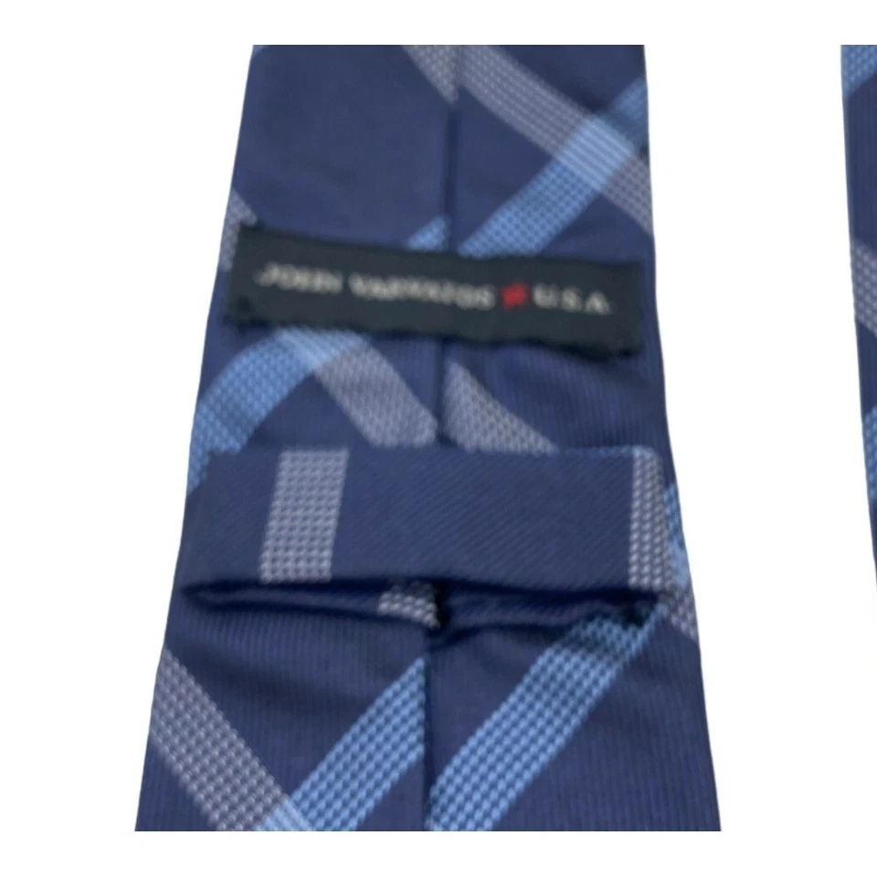Corbata de seda John Varvatos azul a cuadros para hombre hecha en EE. UU. Carrera empresarial Foto 3 de 4