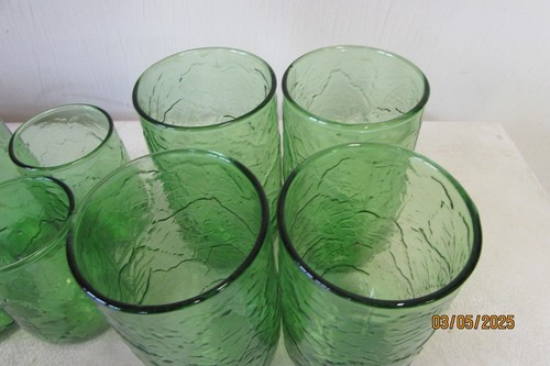 vintage retro forest green water and juice glasses leaf pattern set of 8 AH - Picture 5 of 11