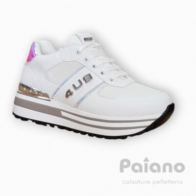 Paciotti 4us 42760 sneakers pelle tessuto bianco riporto argento