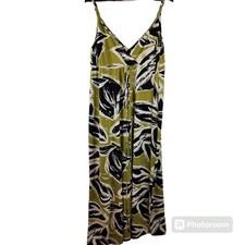 Womens Maxi Babydoll Dress 12 Spaghetti Strap Sundress Green Tropical Hawaiian
