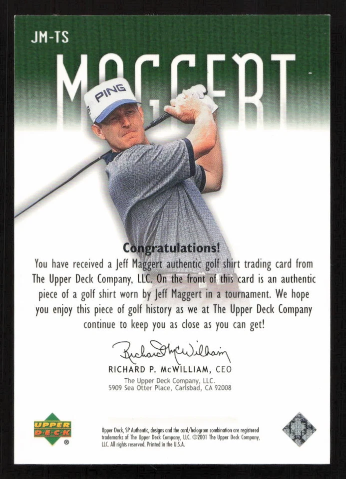 2001 SP Authentic Jeff Maggert Tour Swatch Green #/500 MEM #JM-TS Card - Image 2 of 2