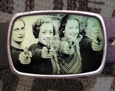 Draw Ladies Vintage inspired Art Gift Gun Weapon Belt Buckle