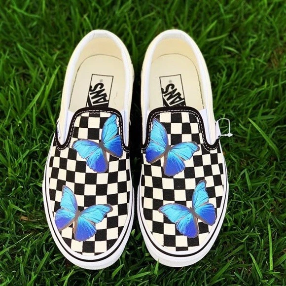 Butterfly Custom Vans Slip Ons Womens Custom painted vans butterfly vans