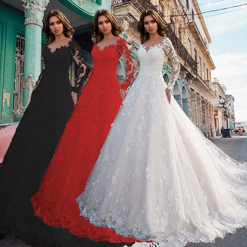 Women Lace Formal Wedding Prom Ball Gown Long Evening Party Bridesmaid Dress - Picture 1 of 12