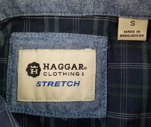 Camisa con botones Haggar para hombre pequeña multicolor a cuadros bolsillo mangas largas elástica - Imagen 3 de 8
