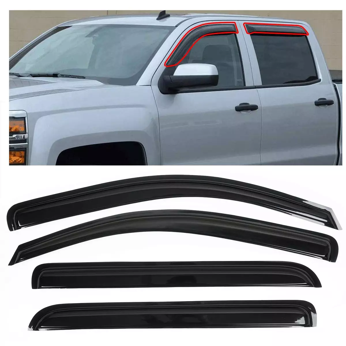 For Chevrolet Silverado 2014 2018 Window Vent Visor Sun Rain