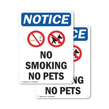  2 Pack No Smoking No Pets OSHA Notice Sign Decal Metal Plastic