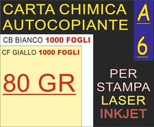 1000x2 FOGLI A6 CARTA 80GR CHIMICA BIANCA GIALLA AUTOCOPIANTE CB CF X STAMPANTE
