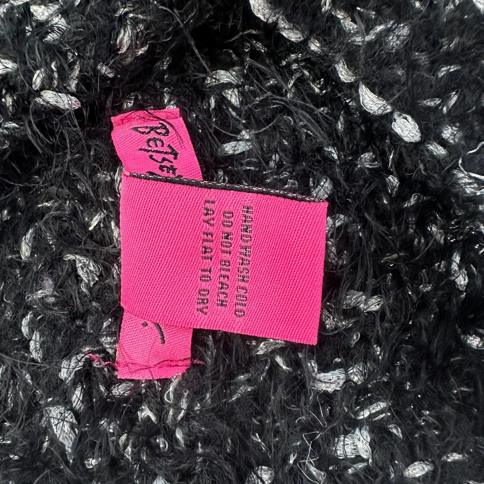 Cachecol Betsey Johnson grosso infinito preto prata malha difusa 30 x 13 anos 80 vintage - Imagem 4 de 4