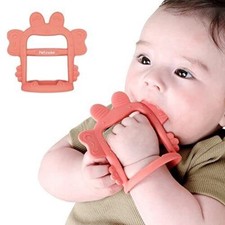 Anti-Dropping Silicone Baby Wrist Teether Soothing Pacifier Crab-Baby Coral
