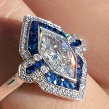 2.00 CT Marquise cut White cz sapphire Art deco style Anniversary Ring Silver.