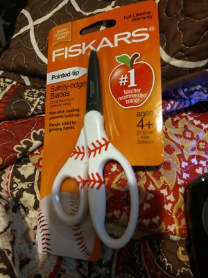 Fiskars  5 Inch Kids Scissors  Ages 4+  Pointed Tip, Safety Edge Blades baseball