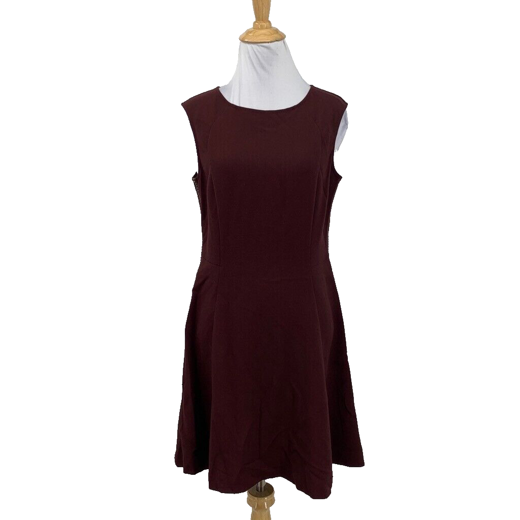 Ann Taylor Dress Womens 2 Deep Burgundy Faux Leather Side Braided Back Zip  Shift