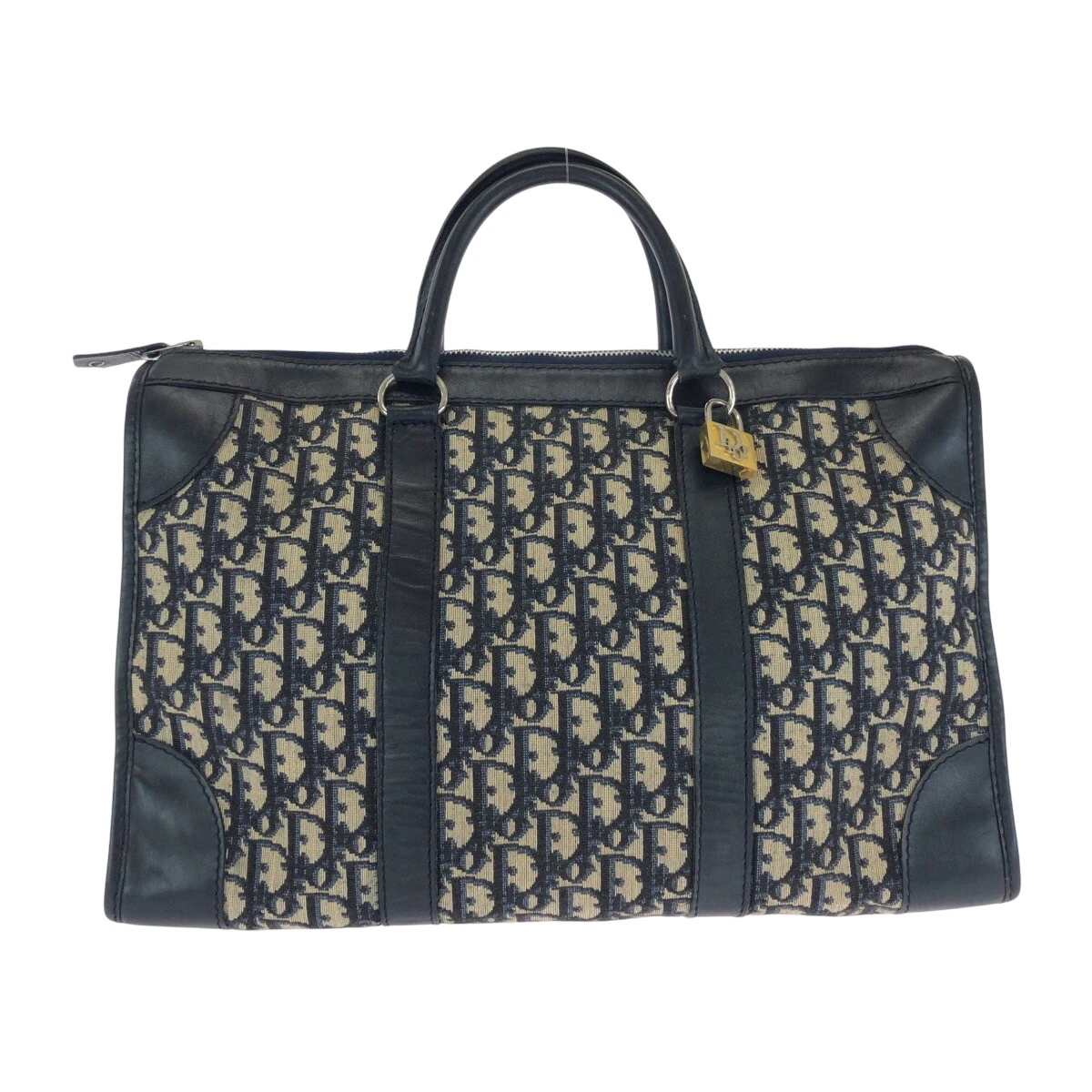 Sac fourre tout Dior trotteur bandoulière bleu marine beige noir toile dorée