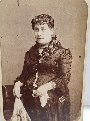 Victorian Photo CDV Fancy Lady Dress Jewellery Fan Hanky Stodart Margate 