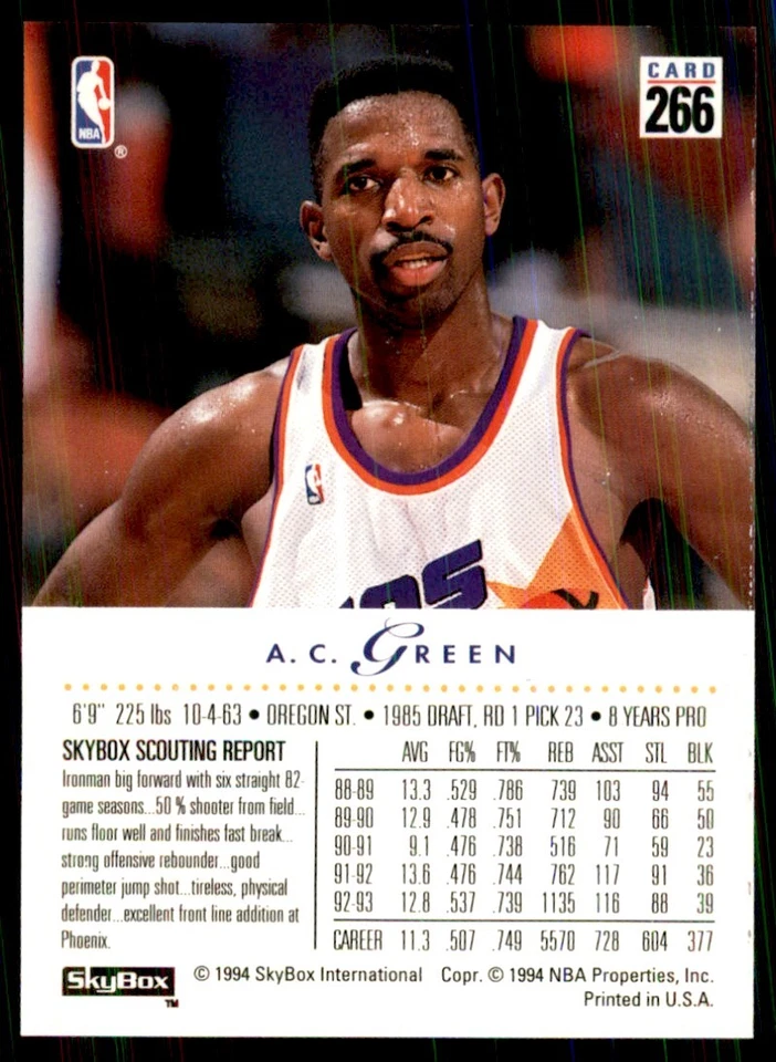 1993-94 SkyBox A.C. Green Basketball Cards #266 - Image 2 of 2