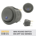 MINI ROUND TOGGLE SWITCH - Black with BLUE LED 12v On Off SPST Rocker Switch