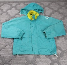 Vintage Eddie Bauer Jacket Mens Medium Turquoise Hooded Full Zip Outdoors Hiking