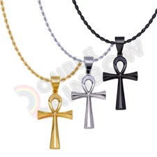 Men Stainless Steel Egyptian Ankh Cross Necklace Pendant Rope 2/3/4mm Chain*P47