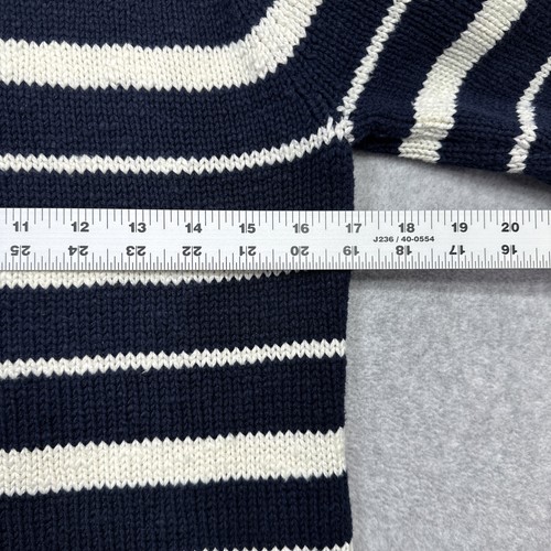 LL Bean Sweater Women Medium Blue Stripe Rolled Neck Fisherman Cozy Layer - Picture 8 of 11