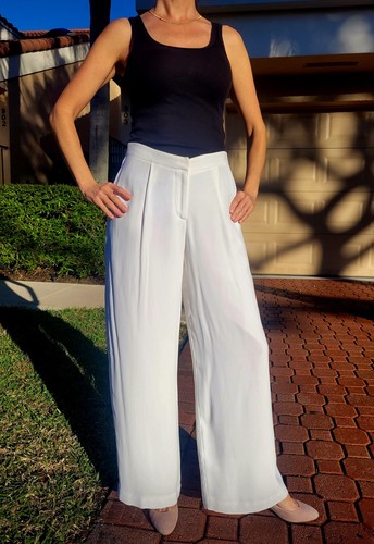 Karina Grimaldi Wide Leg White Silk Pants Trousers Size Small