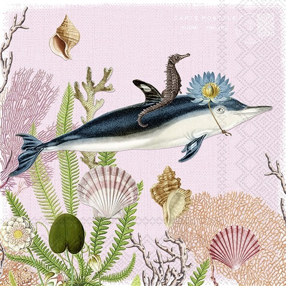 4 x Paper Napkins/3Ply/33cm/Decoupage/Seaworld/Dolphin/Seahorse/Shells/Coral