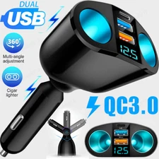 Dual USB Car LCD Cigarette Lighter Socket Splitter Charger Power Adapter DC/12V