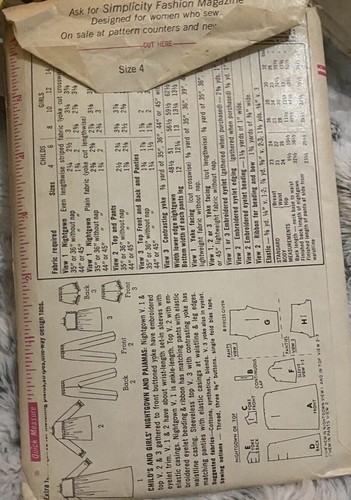 Vintage Simplicity Pattern 6815 Nightgown Pajamas 1960s Girls 4 Christmas - Picture 3 of 5