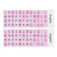 Universal English Keyboard Stickers Pink Background W Black Lettering 2Pcs