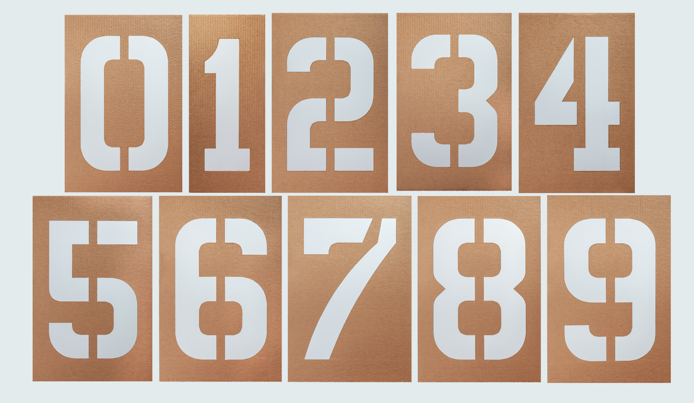 24 INCH TALL 'NUMBER' STENCIL SET 0-9 FOR USE ON PARKING LOT, STREET or WALL
