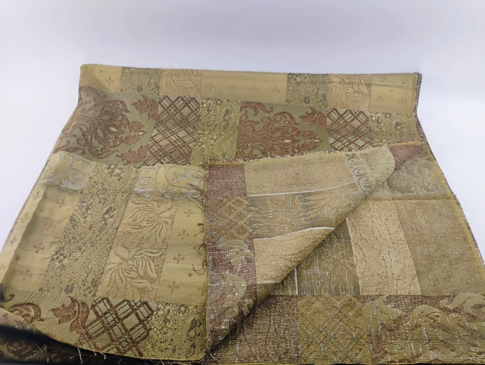 2.5yds Brown Beige Gold Accents Chenille Upholstery Fabric Abstract Filigree 58" - Image 4 of 4