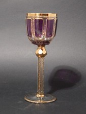 PREZIOSO ANTICO BICCHIERE CALICE CRISTALLO MOSER MOLATO DORATO COLOR AMETISTA