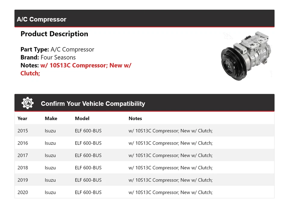 Compressor A/C Isuzu ELF 600-BUS 2015-2020 4 estações 2016 2017 2018 2019 - Imagem 2 de 4