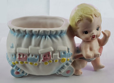Vintage Relpo Samson Import 1965 Blonde Baby Diaper Trains Planter VGC Pink Blue