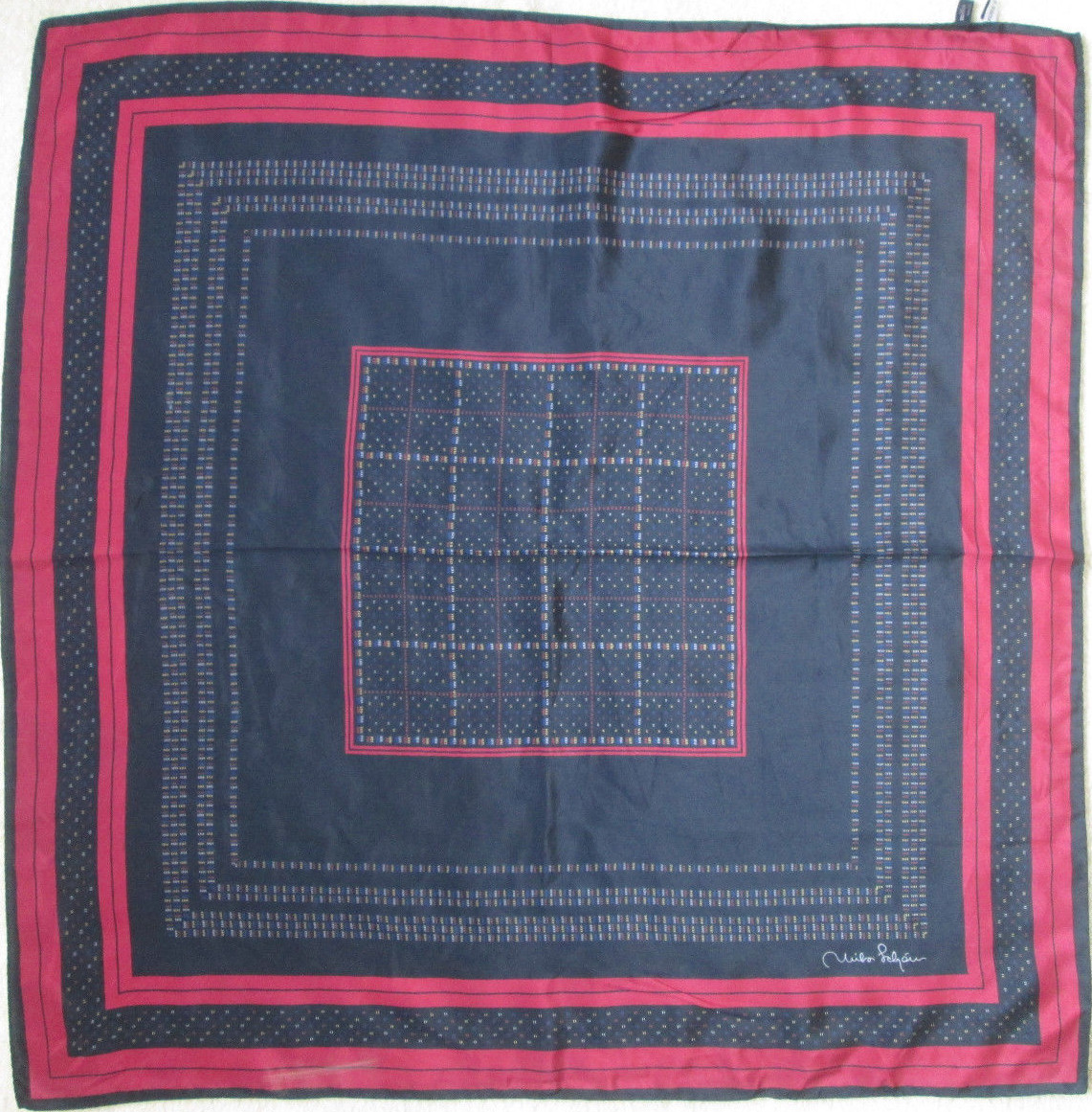 Foulard En Soie Vintage MILA SCHON - Noir - 88 X 90 Cm - Occasion En Bon état