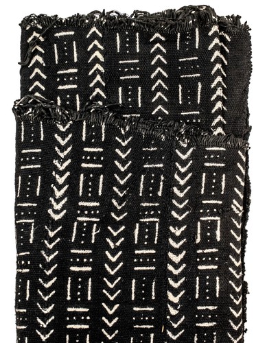 Ebony Black Bogolan Mali Mud Cloth Sketch Design African Black and White Cotton - Picture 3 of 3