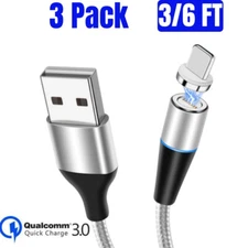 3Pack 3/6FT Magnetic Fast Charger Cable USB Data Cord for iPhone 13 12 11 XR 8 7