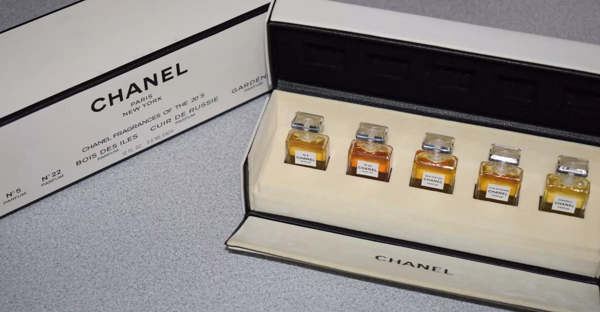 5pc Chanel Fragrances Of The 20s Mini Parfum Gift Set Cuir de Russie 22  Gardenia