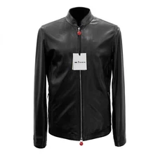 Kiton Genuine Leather Soft Lambskin Black Men's Moto Jacket