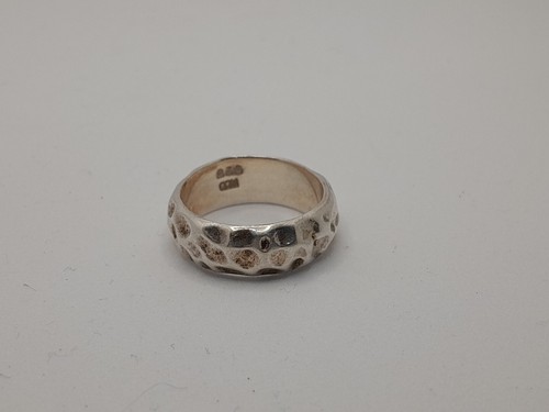 Heart Ring Cream Enamel Hammered size M Vintage 925 Silver Jewellery Y2K NOS - Picture 8 of 9