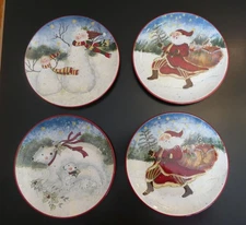 Certified International Susan Winget Enchanted Santa Snowman Bear 4 Salad Plates