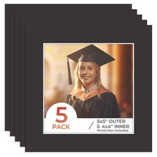 Frametory 5x5 Black Photo Mat for 4x4 Pictures 5 Pack