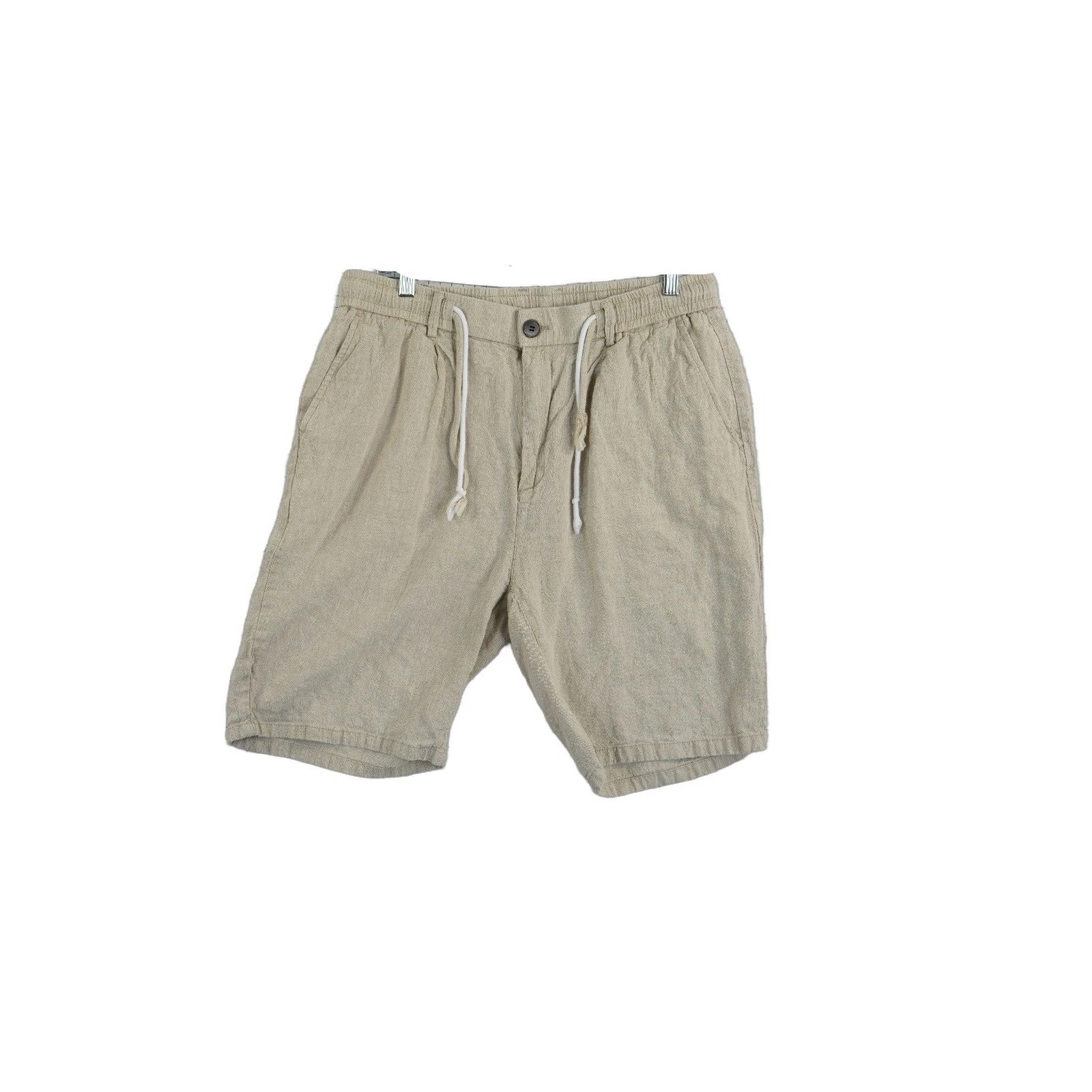 F.K. Sartoria Italiana Shorts Mens Size XL Beige 100% Linen Drawstring Elastic