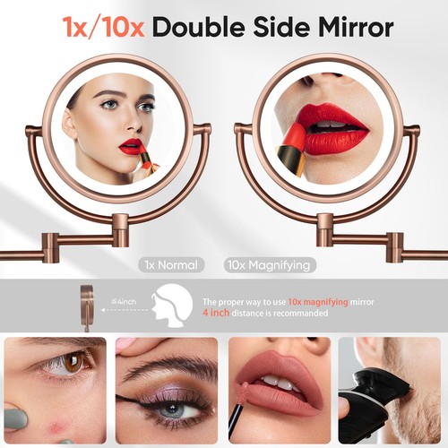 Specchio Trucco Cablato da Parete con Luci LED Dimmerabili 3 Toni 10x Mag... - Foto 3 di 6