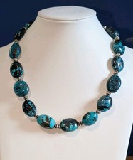 Vintage Southwestern Chunky Kingman Turquoise Nugget Necklace Silver Tone Toggle