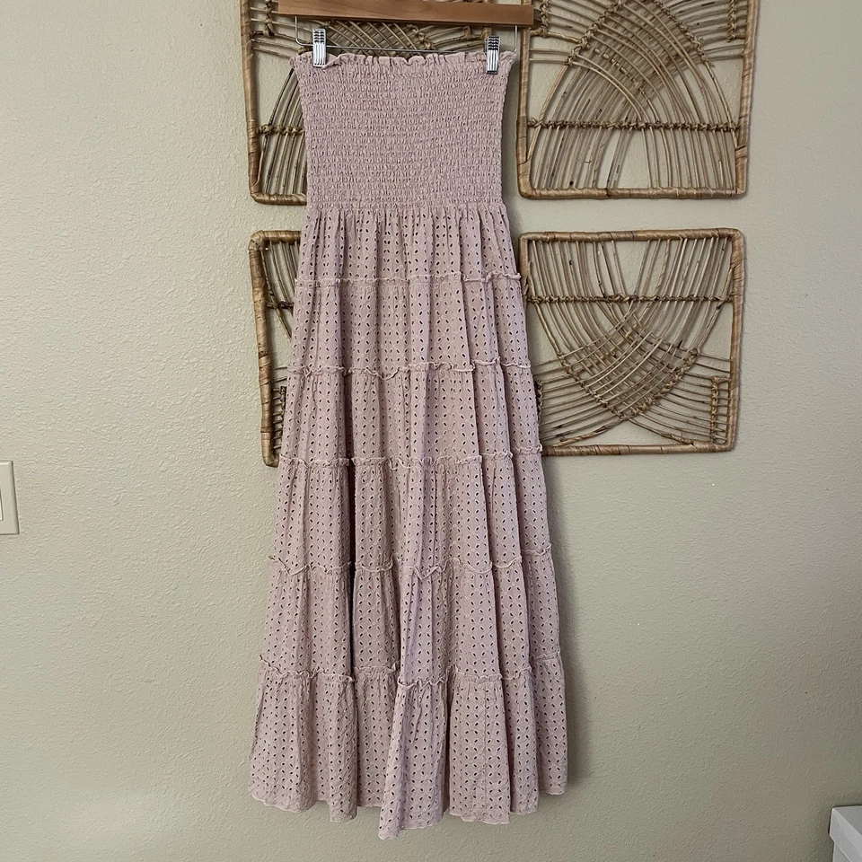 Maxi Vestido Muse Ojales En Niveles Corpiño Calado Playa Boho Rosa Forrado Talla M B11 Foto 2 de 4