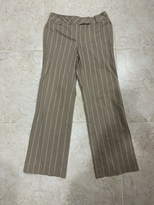 Ann Taylor Loft Beige Khaki Striped “Ann” Size 4 Slack Pants Trousers