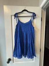 Altar'd State Blue Scoop Neck Sleeveless Tie Shoulder Tiered Sundress L