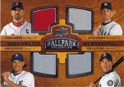 2008 UD Ballpark Collection Quad Swatch Memorabilia Posada Varitek Rodriguez