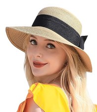 Beach Sun Straw Hats for Women, UPF 50 UV Sun Protection Wide One Size A-khaki